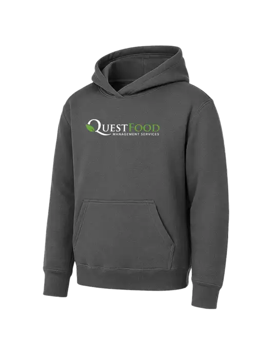 Youth Charcoal 7.8 oz Pullover Hooded Sweatshirt w/Quest Food Logo