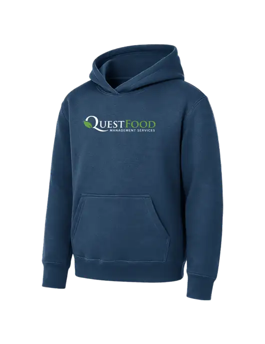 Youth Navy 7.8 oz Pullover Hooded Sweatshirt w/Quest Food Logo