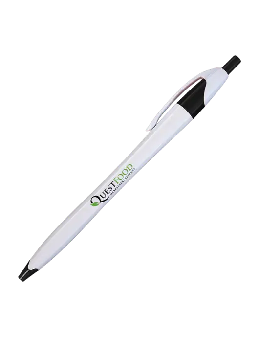 Novella White/Black Classic Pen - Blue Ink w/Quest Food Logo