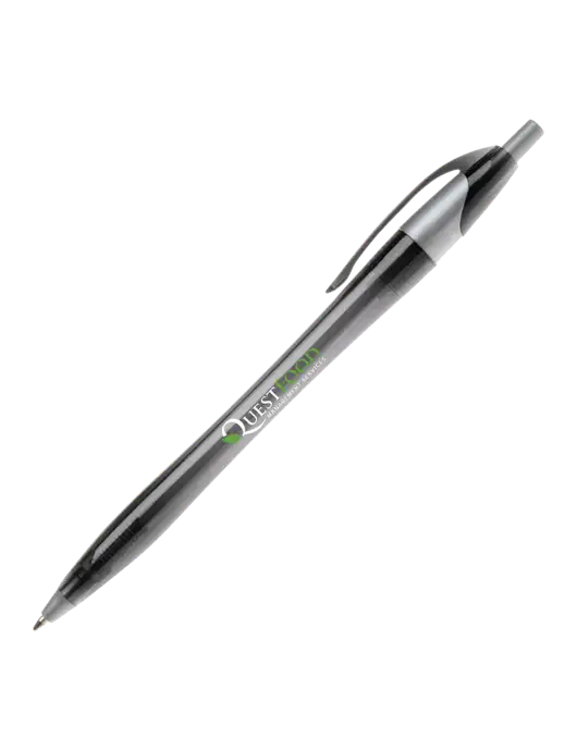 Novella Translucent Black/Silver Jewel Pen - Blue Ink w/Quest Food Logo
