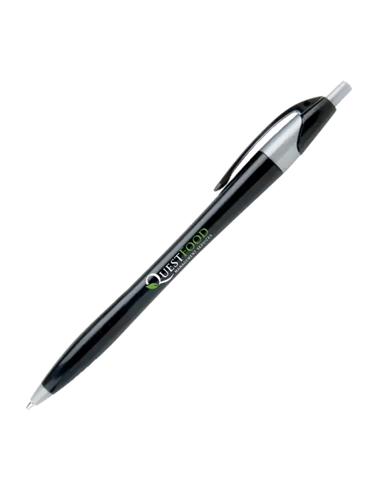 Novella Black/Silver Corporate Pen - Blue Ink w/Quest Food Logo