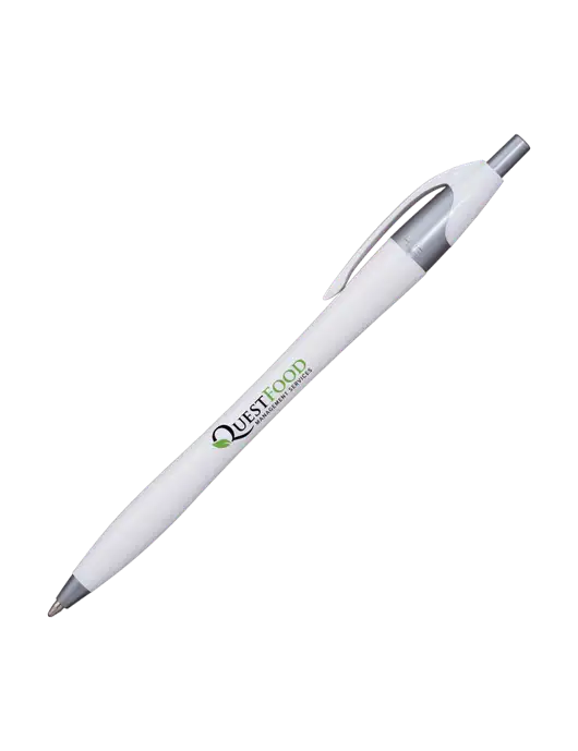 Novella White/Silver Shimmer Pen - Blue Ink w/Quest Food Logo