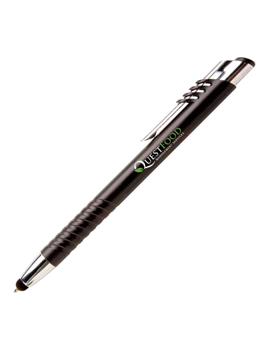 Schirhart Black Stylus Pen - Blue Ink w/Quest Food Logo