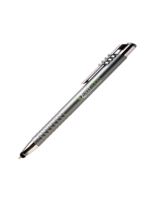 Schirhart Grey Stylus Pen - Blue Ink w/Quest Food Logo