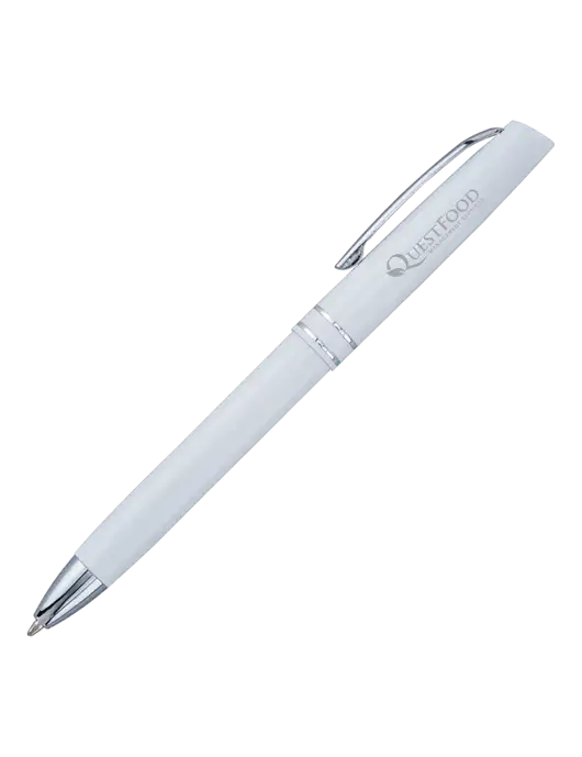 White Anguilla Black Ink Pen w/Quest Food Logo