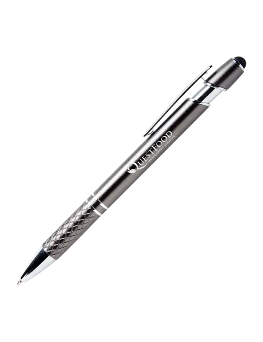 Valencia Gunmetal Stylus Pen - Black Ink w/Quest Food Logo