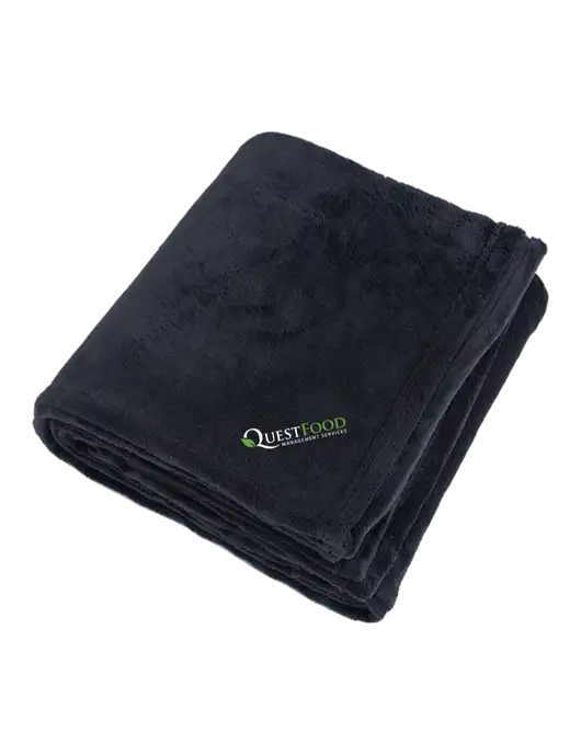 Oversized Deep Black Ultra Plush Blanket w/Quest Food Logo