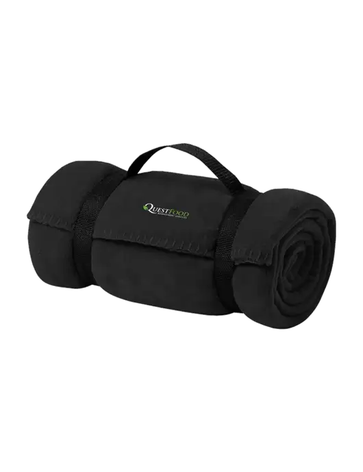 Casual Black Fleece Blanket With Strap w/Quest Food Logo
