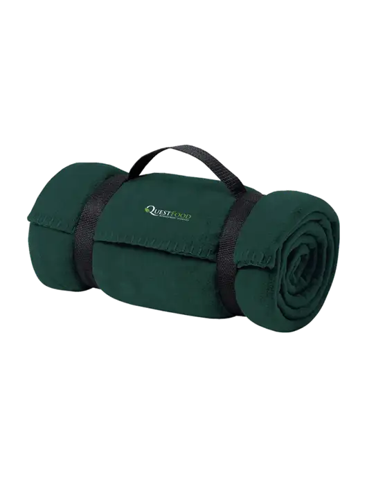 Casual Dark Green Fleece Blanket With Strap w/Quest Food Logo