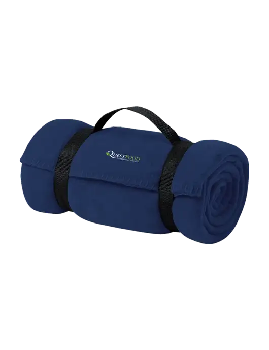 Casual Navy Fleece Blanket With Strap  w/Quest Food Logo