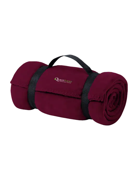 Casual Maroon Fleece Blanket With Strap w/Quest Food Logo