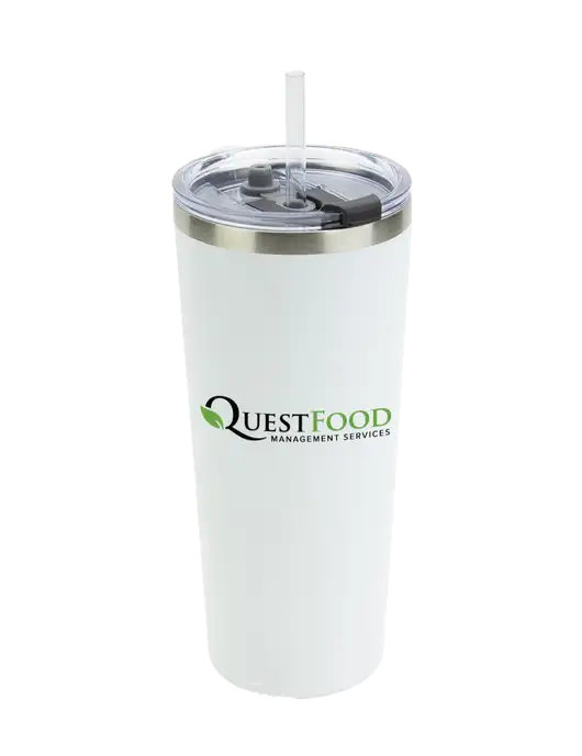 Brighton White 20 oz Insulated Tumbler & Straw w/Quest Food Logo