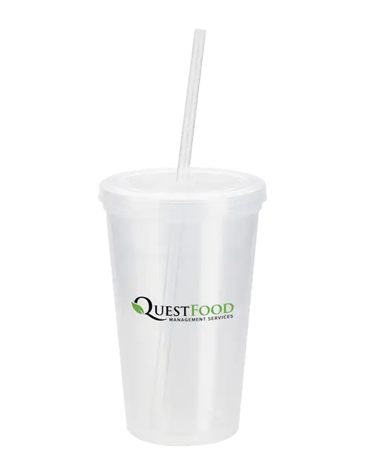 Sorrento Clear 16 oz Tumbler with Lid & Straw w/Quest Food Logo
