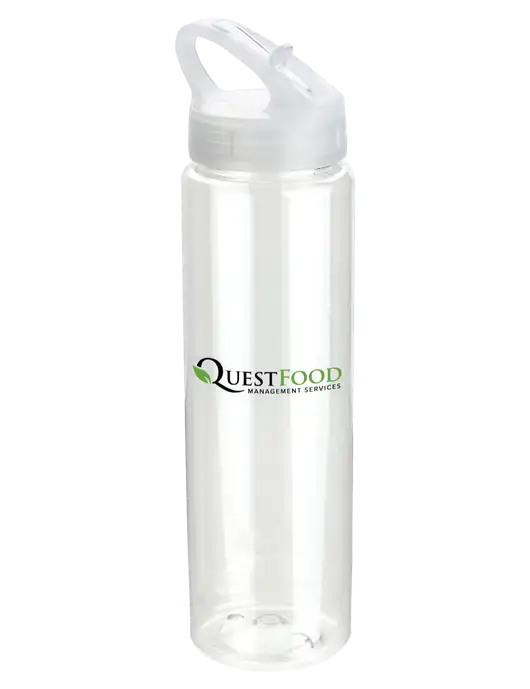 Buddy Clear 32 oz PET Bottle with Flip Lid w/Quest Food Logo