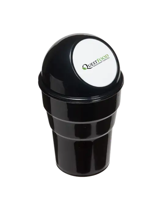 Black Car Cup Holder Trash Can w/Quest Food Logo