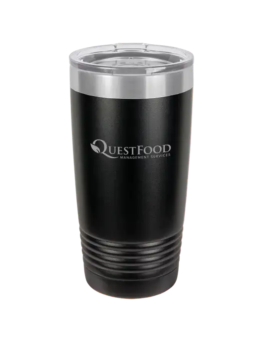 Polar Camel 20 oz Powder Coated Black Vacuum Insulated Tumbler w/Quest Food Logo