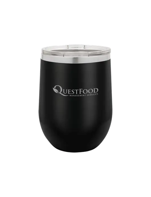 Polar Camel 12 oz Powder Coated Black Vacuum Insulated Stemless Wine Tumbler w/Quest Food Logo