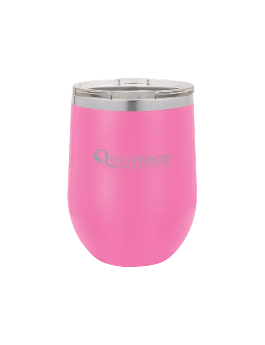 Polar Camel 12 oz Powder Coated Pink Vacuum Insulated Stemless Wine Tumbler w/Quest Food Logo