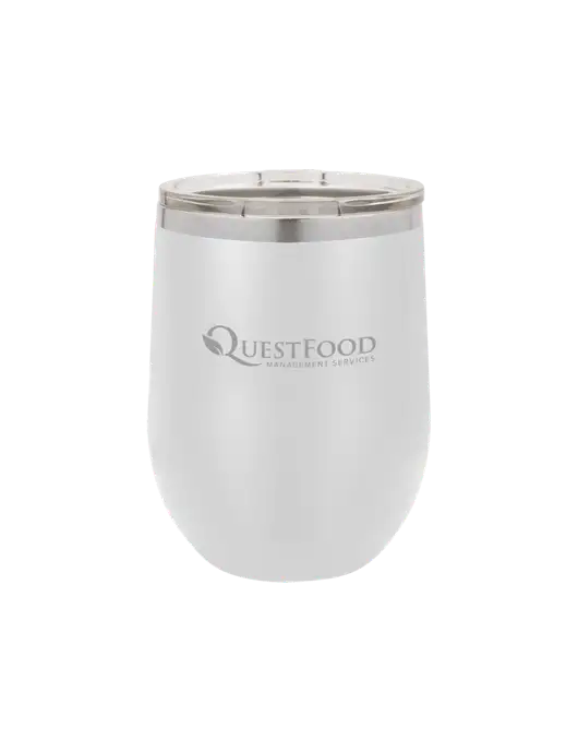Polar Camel 12 oz Powder Coated White Vacuum Insulated Stemless Wine Tumbler w/Quest Food Logo