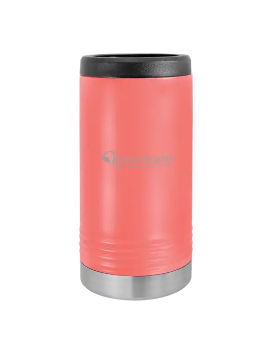 Polar Camel Powder Coated Coral Vacuum Insulated Slim Beverage Holder w/Quest Food Logo