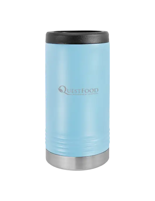 Polar Camel Powder Coated Light Blue Vacuum Insulated Slim Beverage Holder w/Quest Food Logo