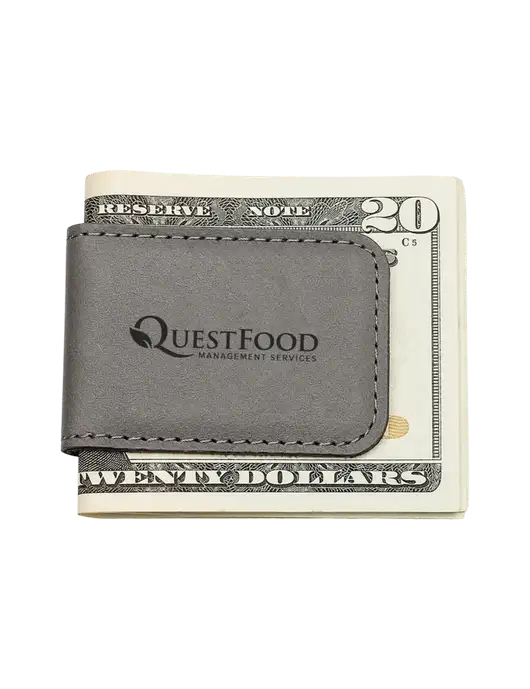 Gray Leatherette Money Clip w/Quest Food Logo