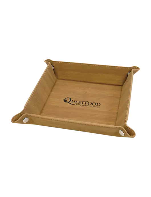 Bamboo Leatherette Valet Tray, 6 x 6 w/Quest Food Logo