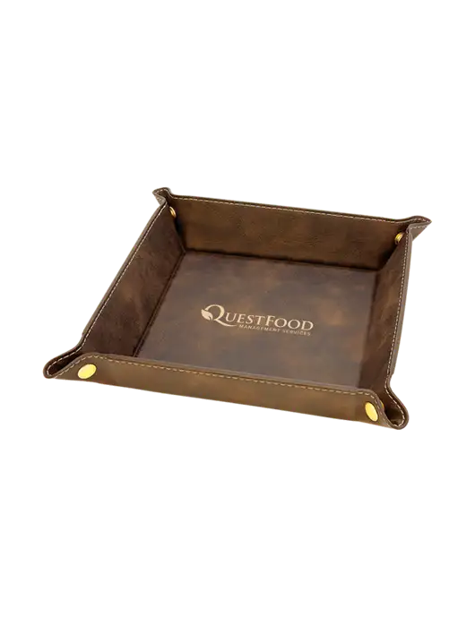 Rustic Leatherette Valet Tray, 6 x 6 w/Quest Food Logo