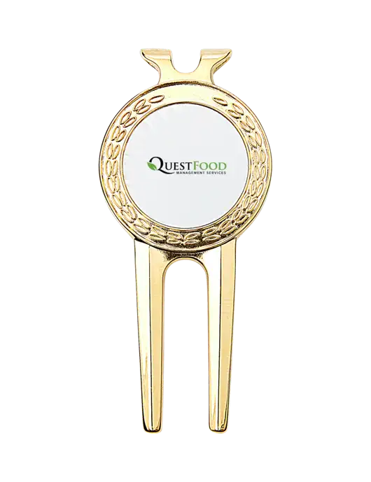 Gold Divot Tool, 1.5 x 3 w/Quest Food Logo