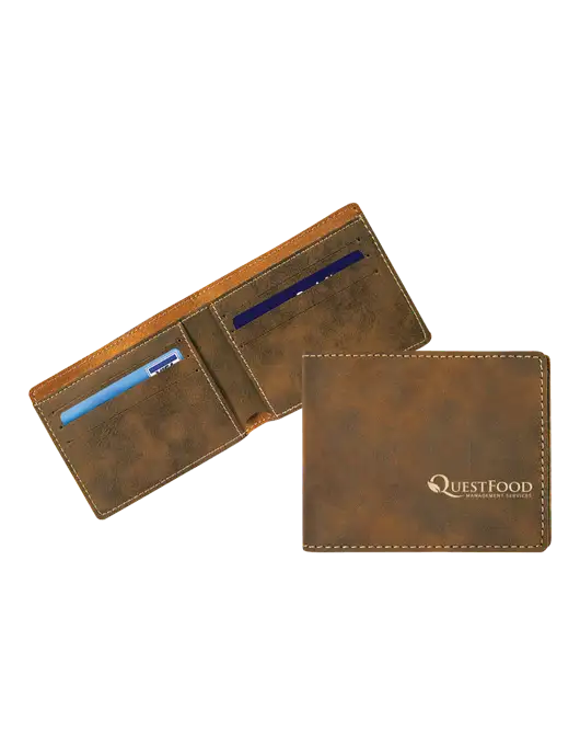 Rustic Leatherette Bifold Wallet w/Quest Food Logo