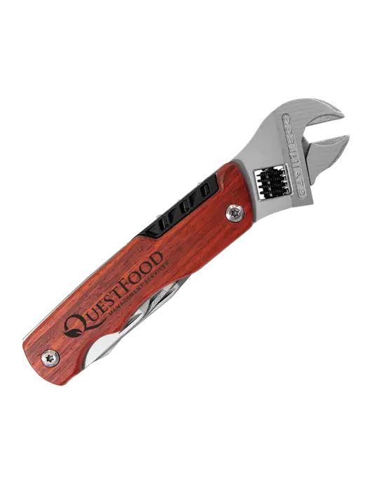 Wood Handle Wrench Multi Tool with Case w/Quest Food Logo