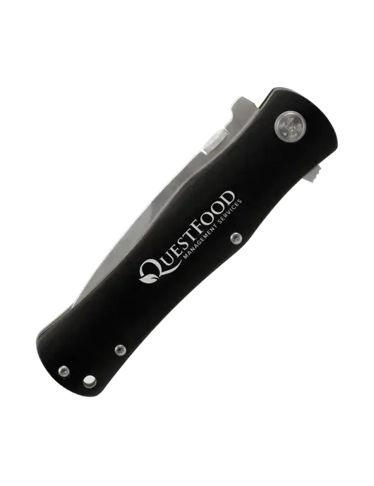 Black Folding Knife with Pocket Clip w/Quest Food Logo