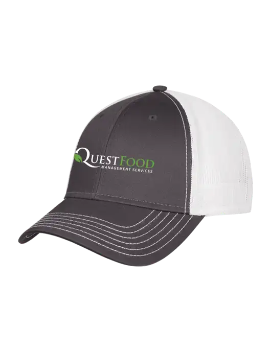 Dark Grey/White Mesh Trucker Cap Snap Back w/Quest Food Logo