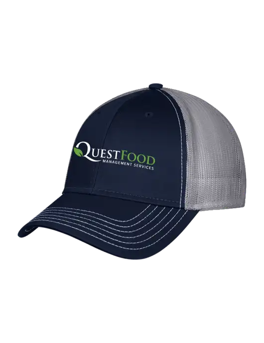 Navy/Grey Mesh Trucker Cap Snap Back w/Quest Food Logo