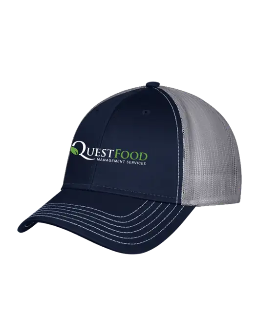 Navy & Grey Mesh Trucker Cap Snap Back w/Quest Food Logo