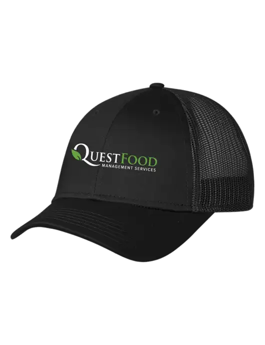 Black Mesh Trucker Cap Snap Back w/Quest Food Logo