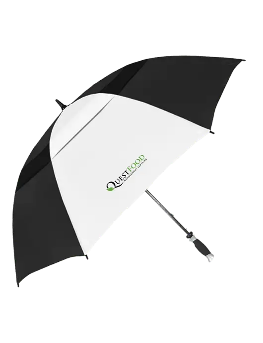 Black/White Vented Typhoon Tamer Golf Umbrella w/Quest Food Logo