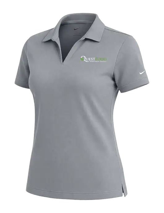 NIKE Medium Grey Womens Dri-Fit Micro Pique Polo w/Quest Food Logo