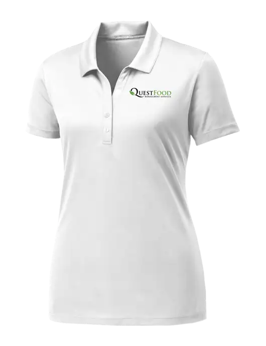 Womens White PosiCharge Competitor Polo w/Quest Food Logo