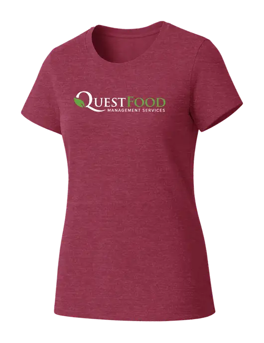 Womens Seriously Soft Heathered Cardinal T-Shirt w/Quest Food Logo