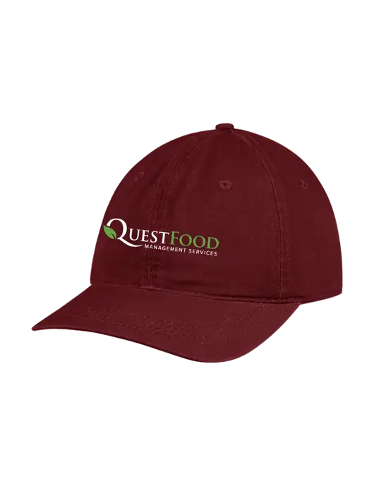 Garment Washed Unstructured Twill Maroon Cap w/Quest Food Logo