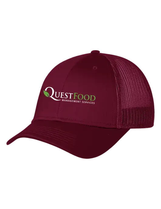 Maroon Mesh Trucker Cap Snap Back w/Quest Food Logo