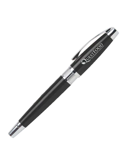 Masscotti Black Rollerball Pen - Black Ink w/Quest Food Logo
