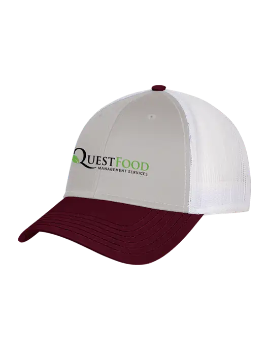Maroon/Heather Grey/White Mesh Trucker Cap Snap Back w/Quest Food Logo