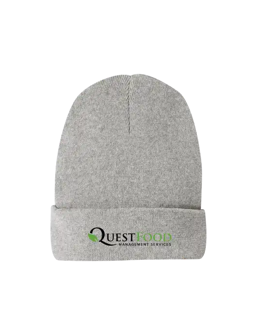 Recycled Light Heather Grey Beanie w/Quest Food Logo