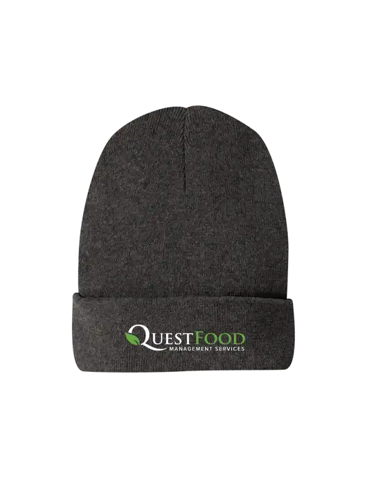 Recycled Charcoal Heather Beanie w/Quest Food Logo