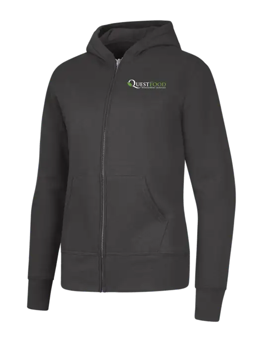 Charcoal Womens Core Fleece Full-Zip Hooded Sweatshirt w/Quest Food Logo