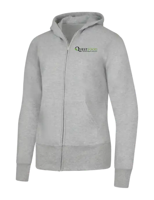 Grey Heather Womens Core Fleece Full-Zip Hooded Sweatshirt w/Quest Food Logo