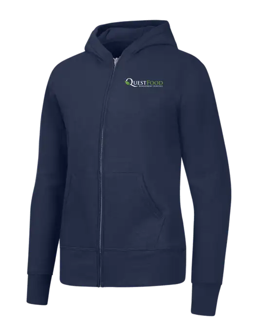 Navy Womens Core Fleece Full-Zip Hooded Sweatshirt w/Quest Food Logo