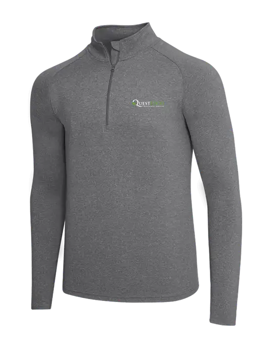 Dark Grey Heather Sport Wick Stretch 1/4 Zip Pullover w/Quest Food Logo